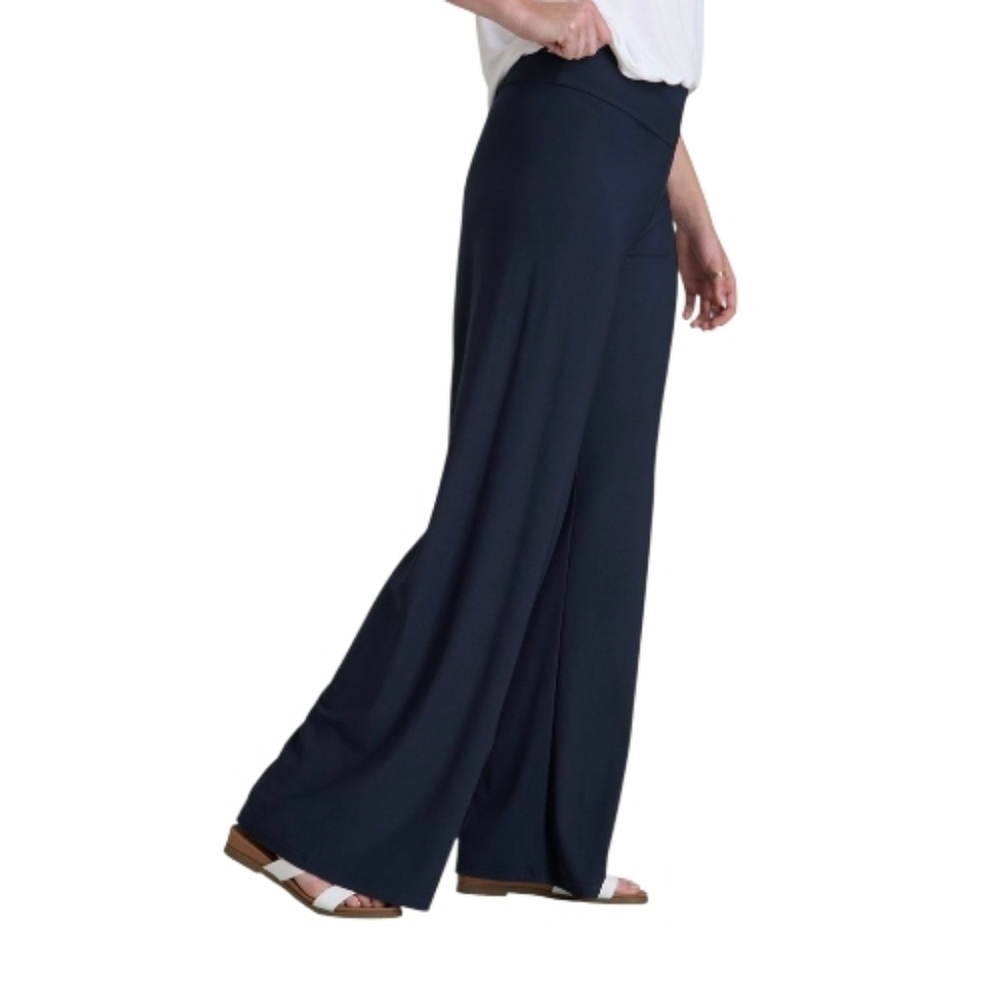 Spanx the Perfect Wide Leg Pants Women L Black High Rise Elastic Waist Pull On